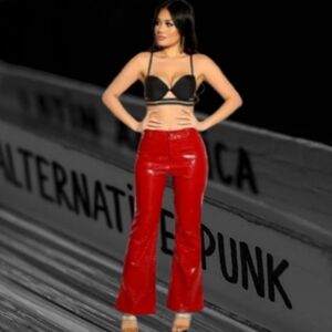 Red Patent Faux Leather Pants